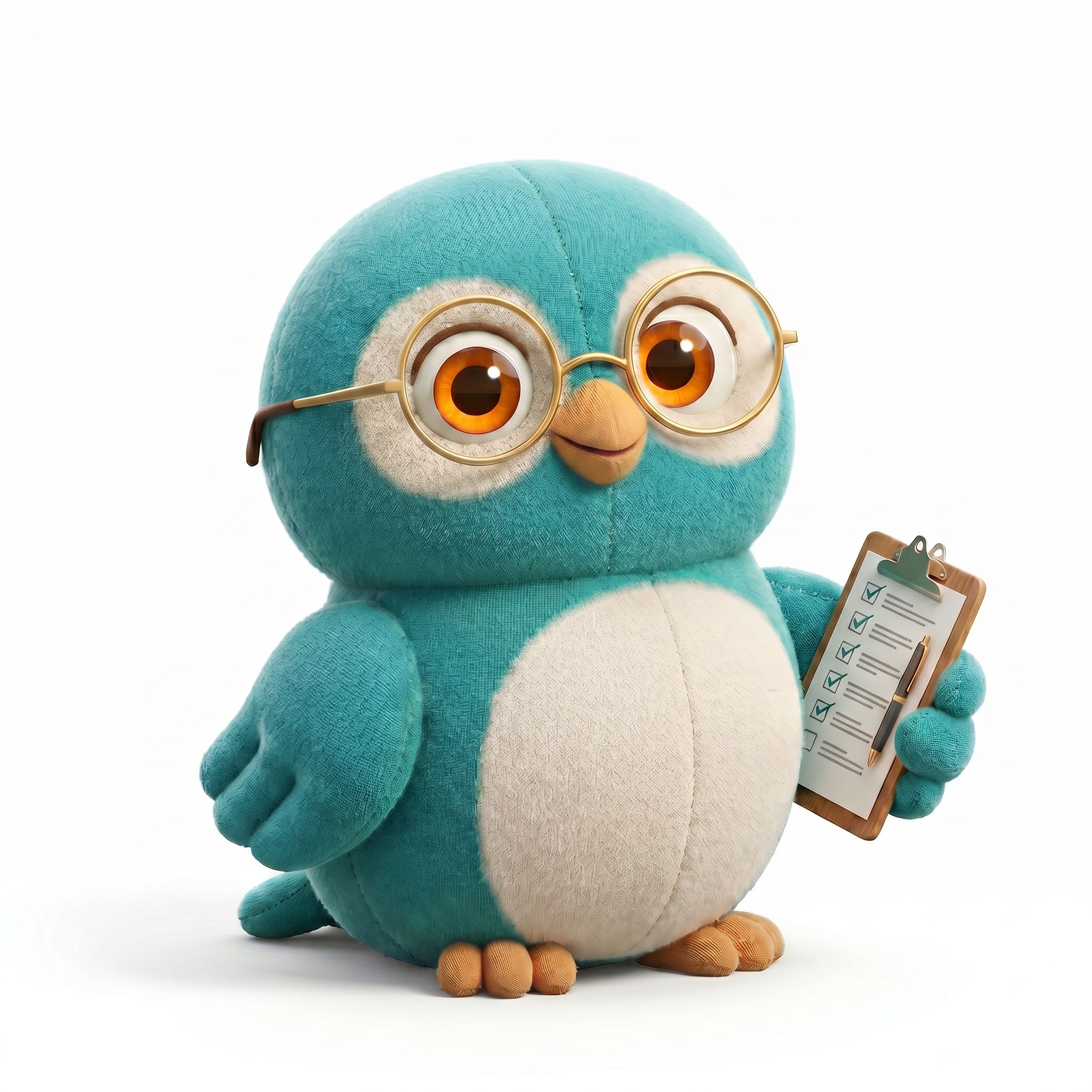 Ollie, the CareSentinel owl, holding a clipboard